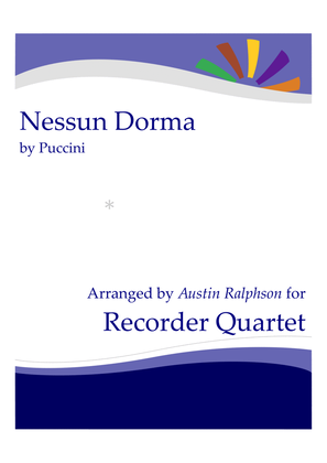 Book cover for Nessun Dorma - recorder quartet