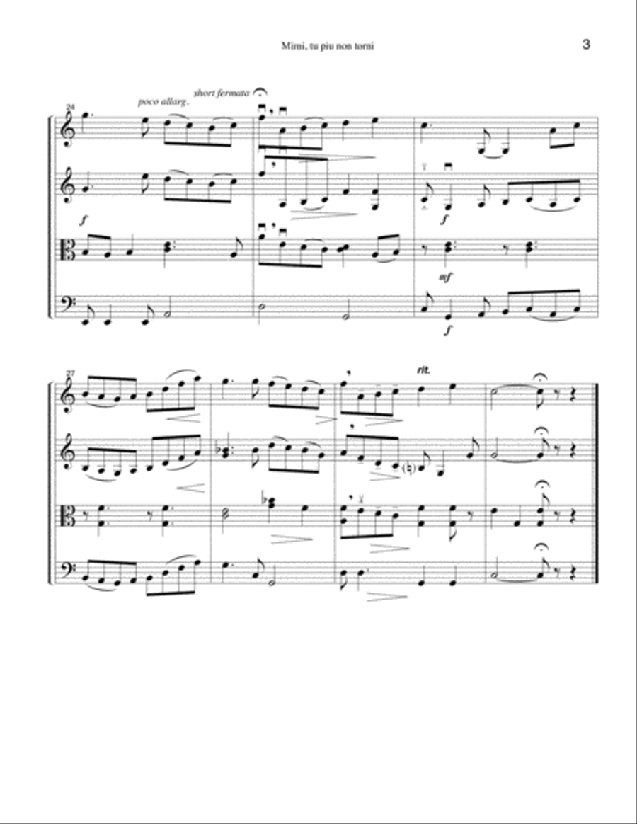 O Mimi, tu più non torni (from La Boheme) String Quartet scores gallery preview page 3