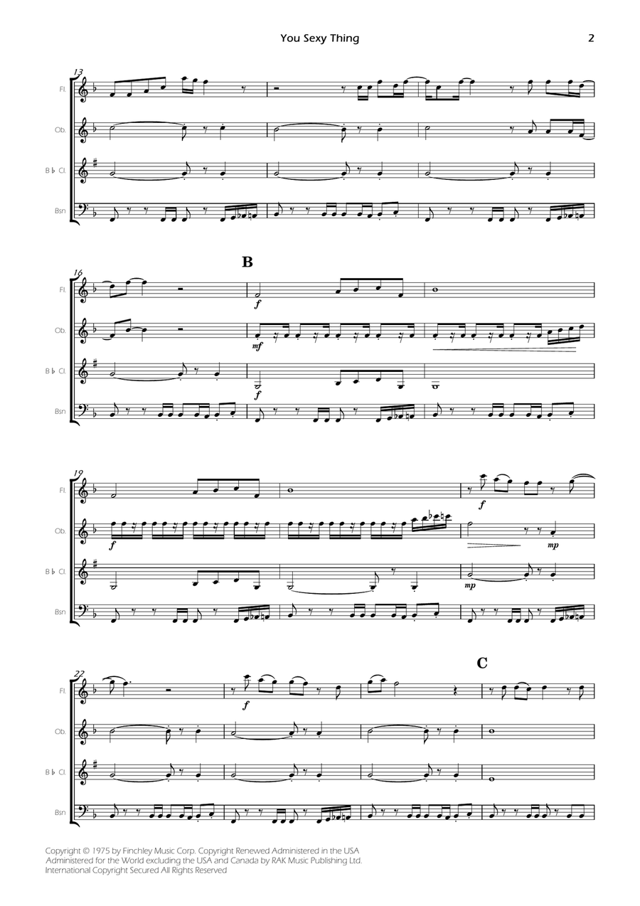 You Sexy Thing - Score Only Woodwind Quartet scores gallery preview page 2