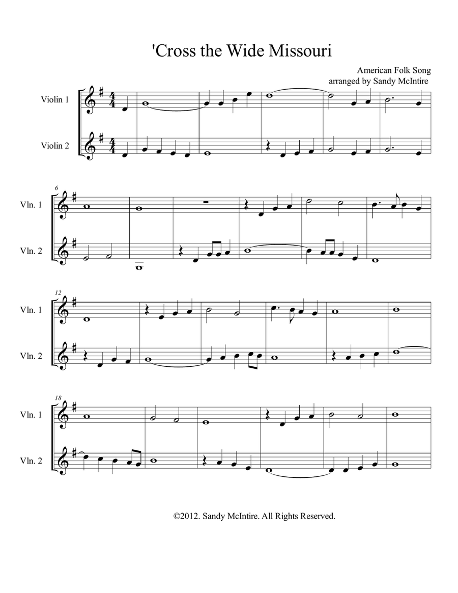 'Cross the Wide Missouri String Duet scores gallery preview page 1