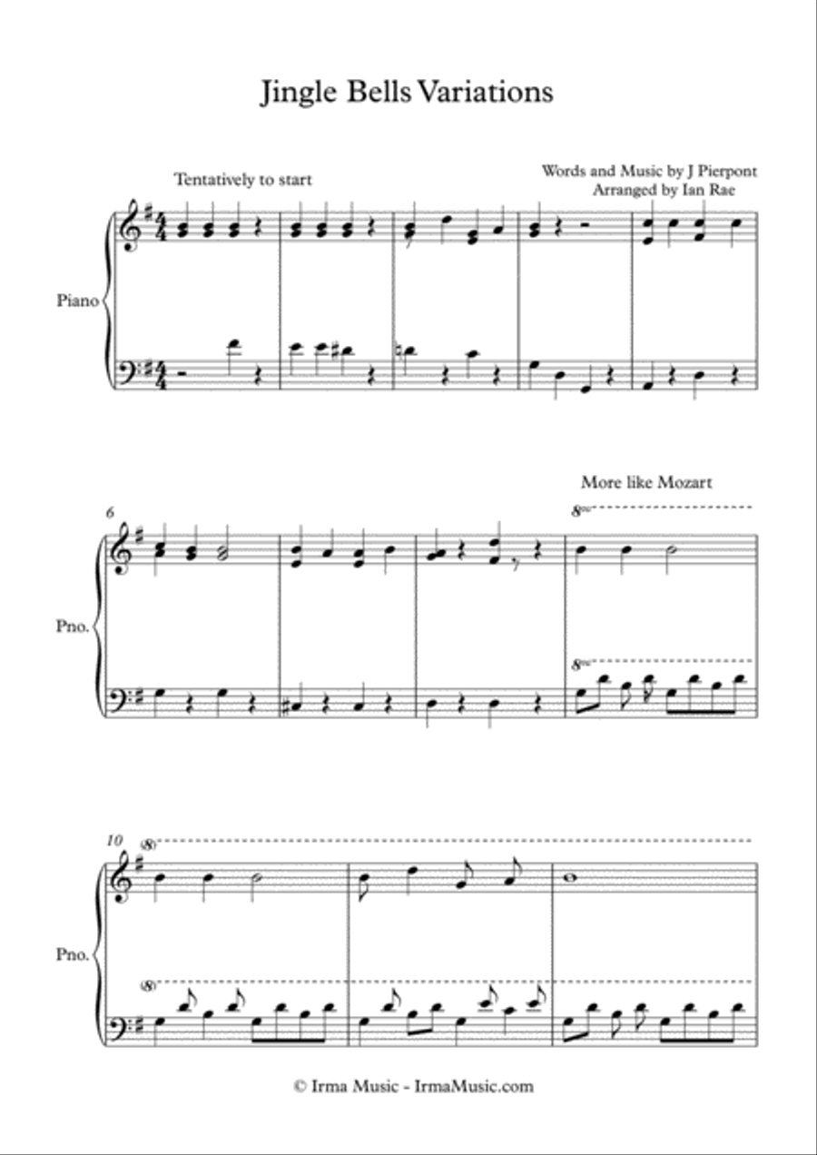 Jingle Bells Variations Piano Solo scores gallery preview page 1