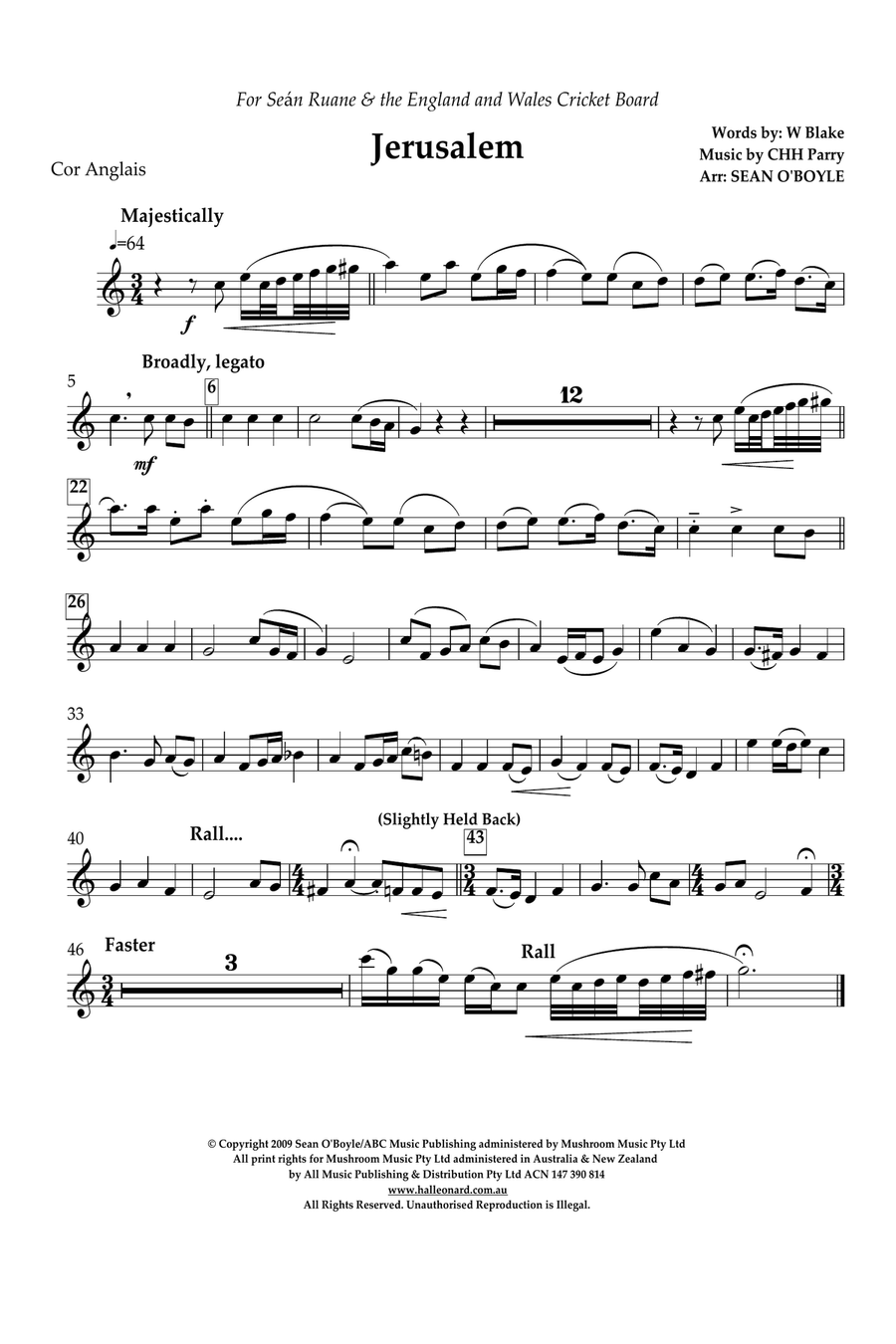 Jerusalem (in key of F) - Cor Anglais Orchestra scores gallery preview page 1