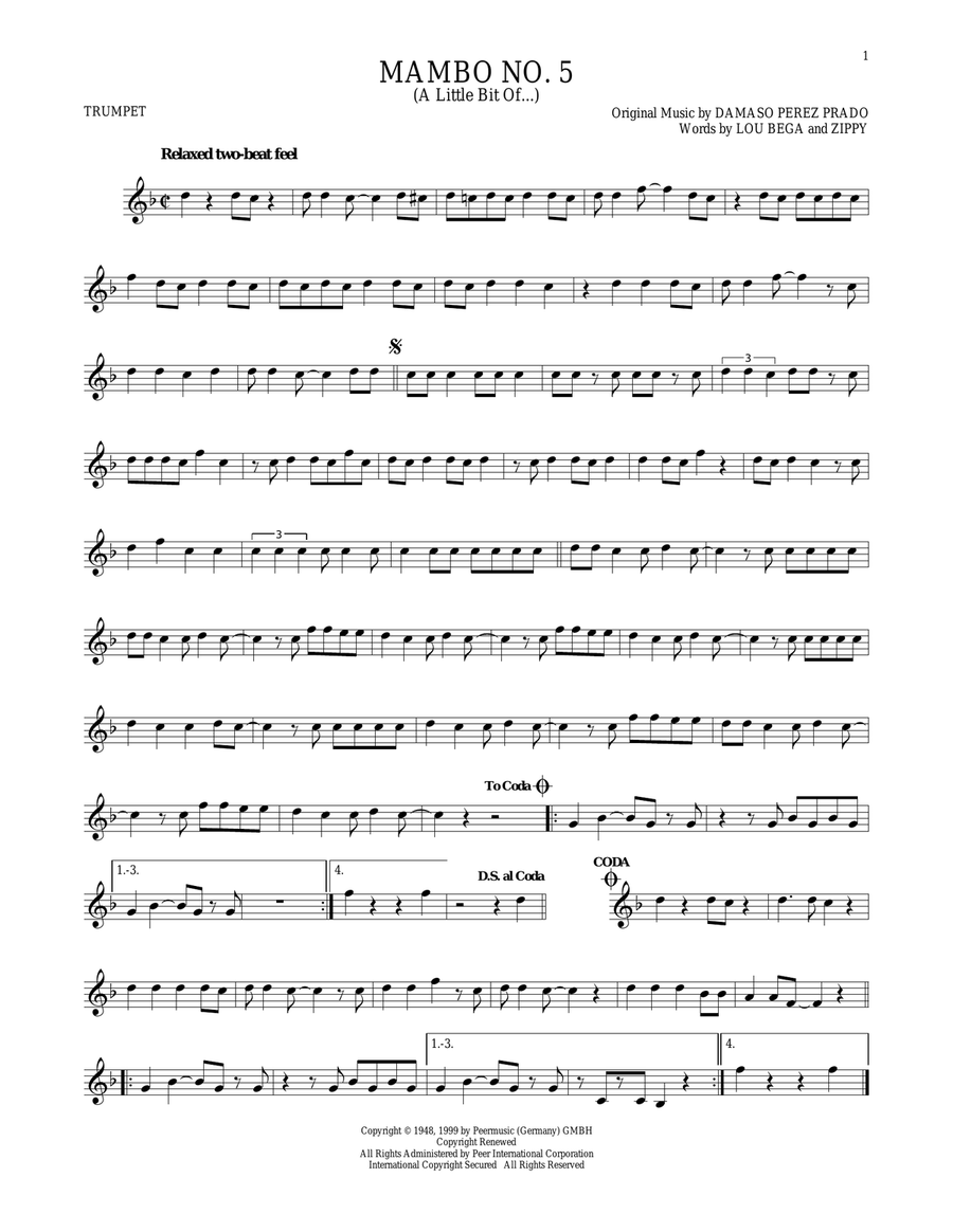 Mambo No. 5 (A Little Bit Of...) Trumpet Solo scores gallery preview page 1