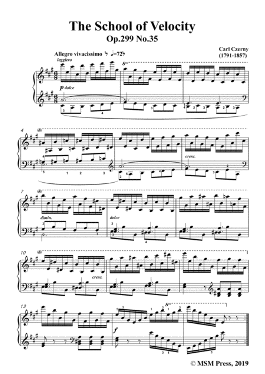 Czerny-The School of Velocity,Op.299 No.35,Allegro vivacissimo in A Major,for Piano Piano Solo scores gallery preview page 3