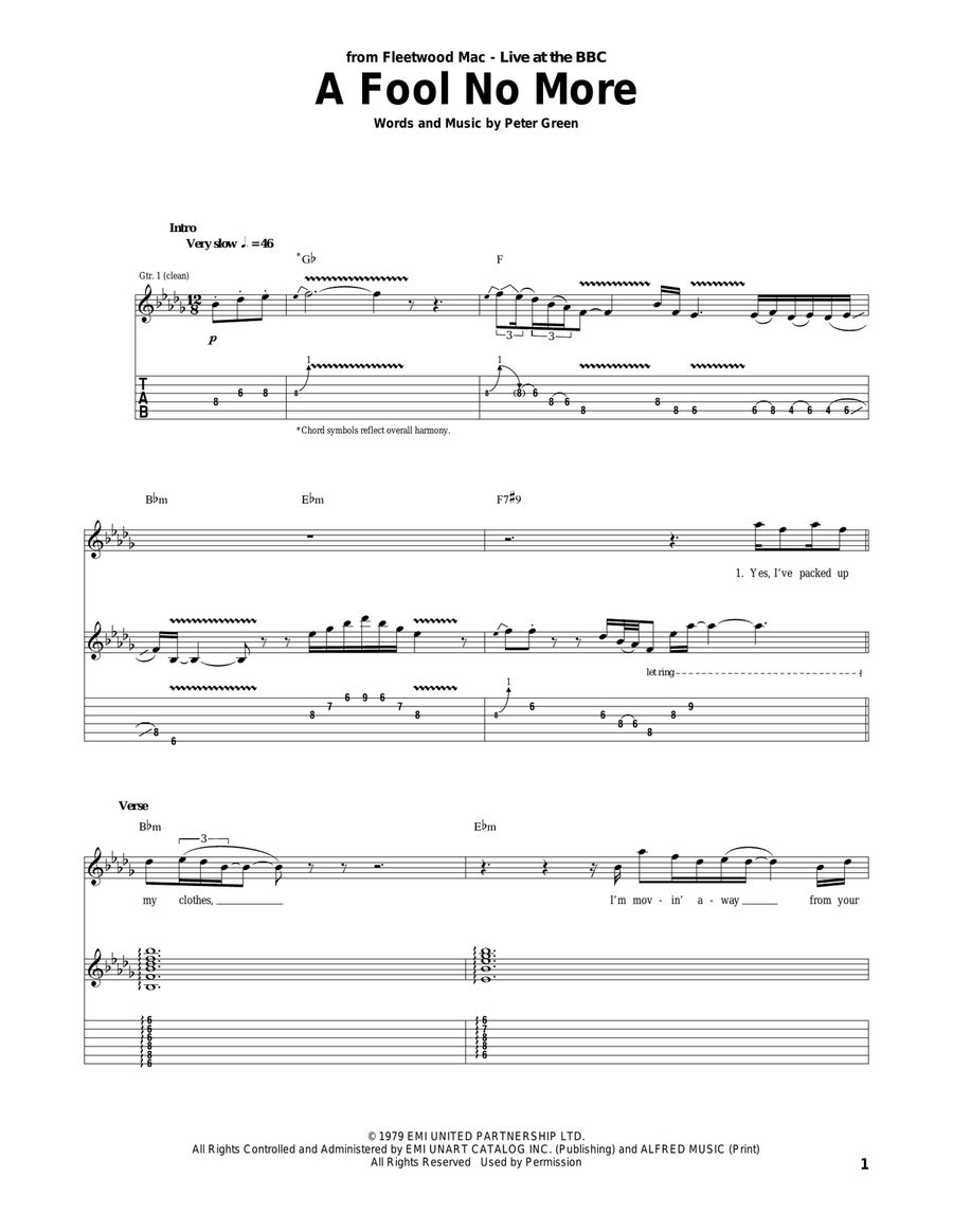 A Fool No More Acoustic Guitar scores gallery preview page 1