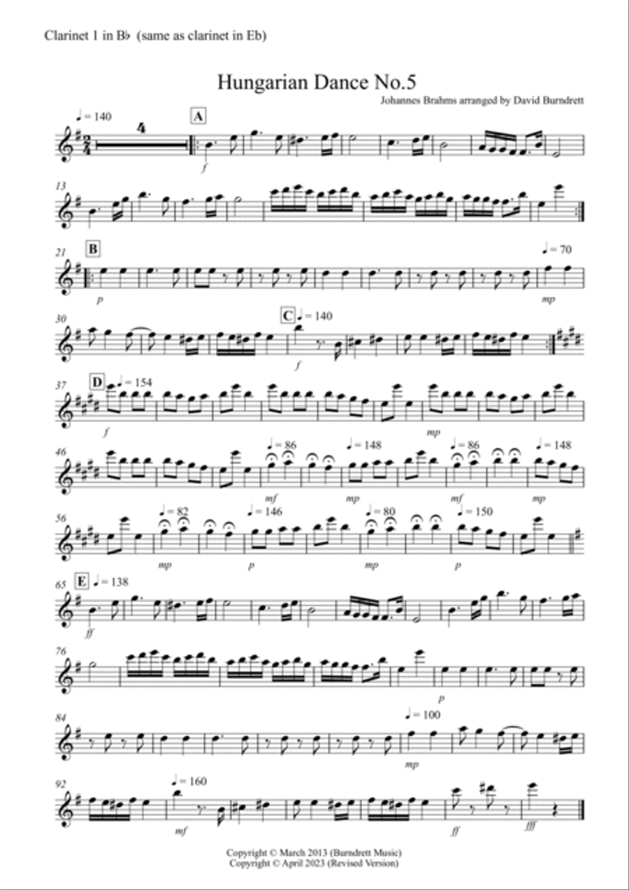 Hungarian Dance No.5 for Clarinet Choir Clarinet Choir scores gallery preview page 6