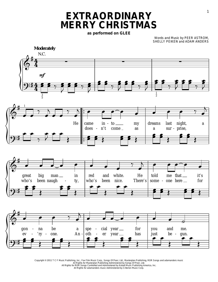Extraordinary Merry Christmas Piano, Vocal, Guitar scores gallery preview page 1