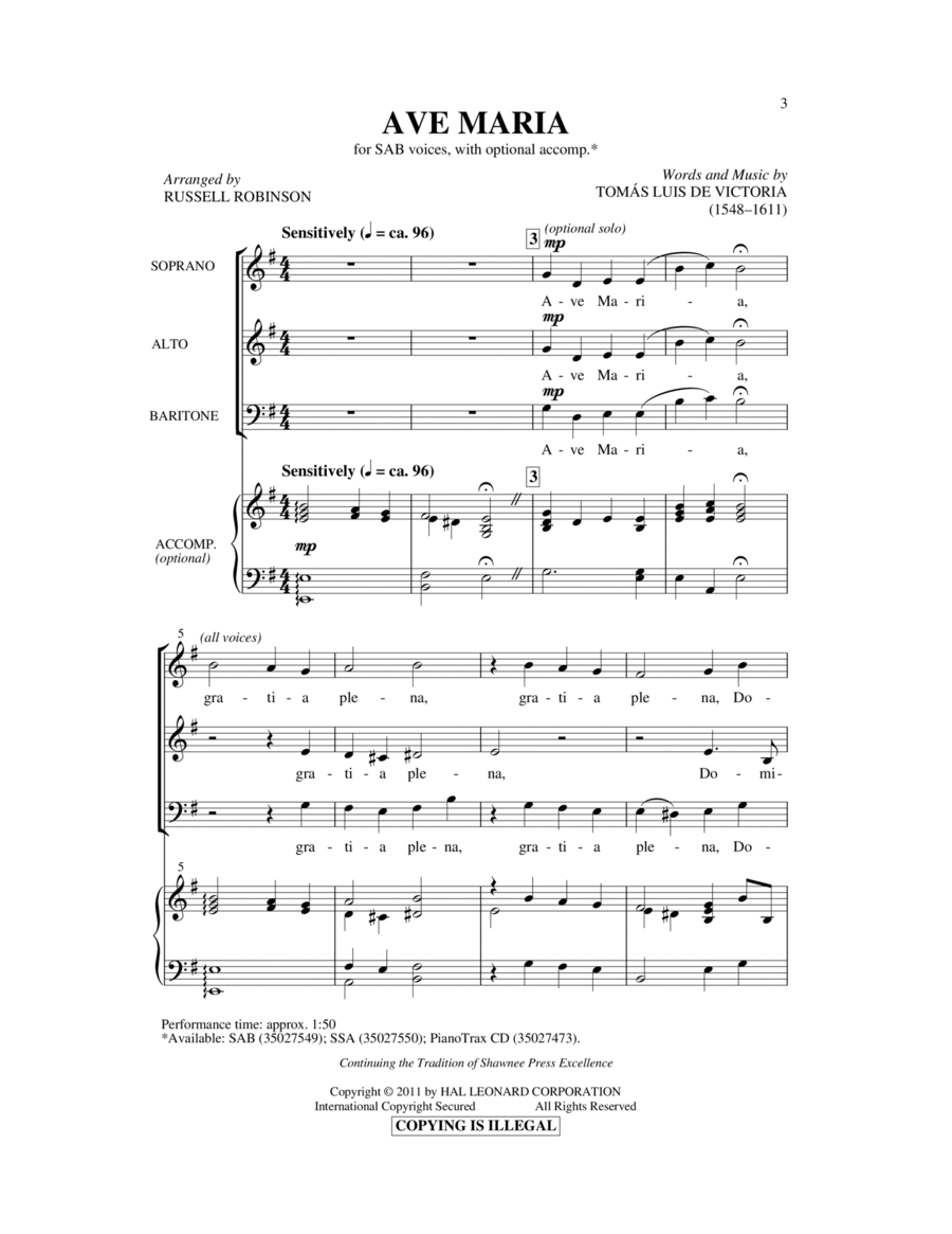 Ave Maria 3-Part scores gallery preview page 1