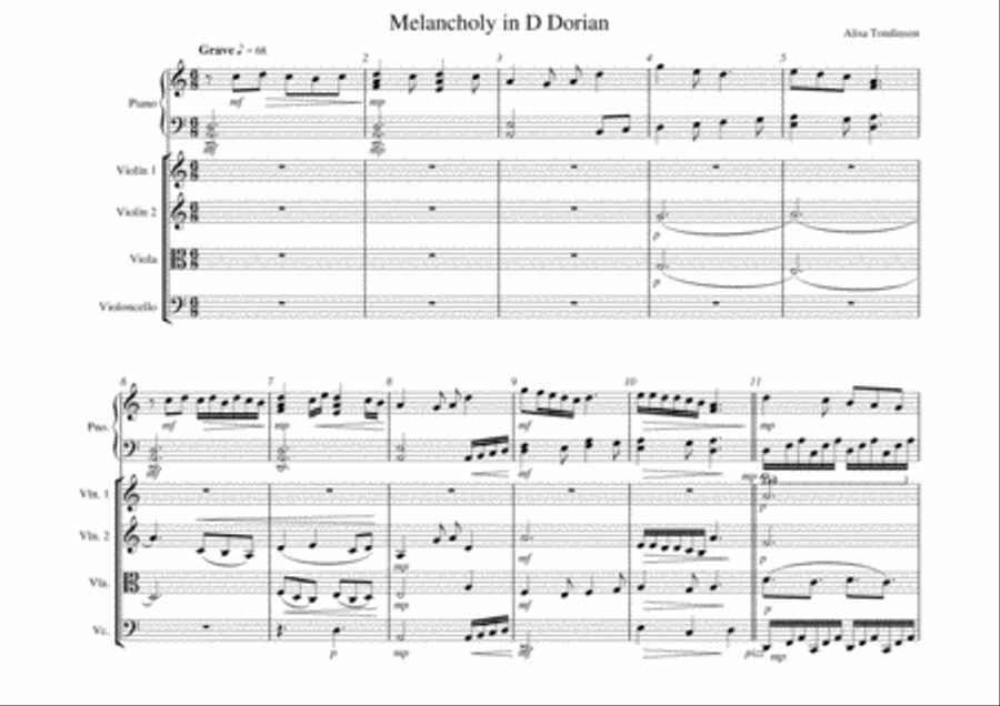 Meloncholy in D Dorian Piano Quintet scores gallery preview page 1