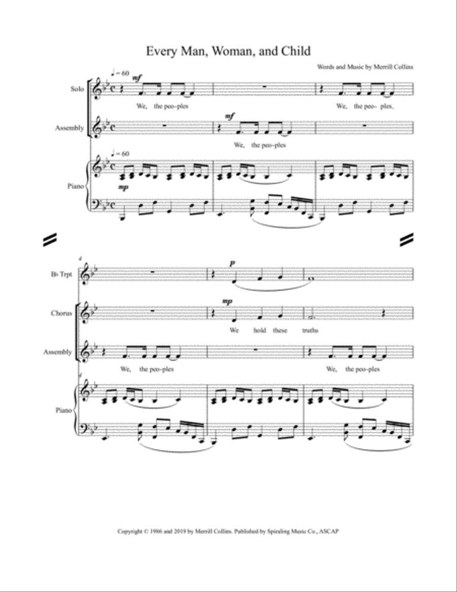 Every Man, Woman, and Child - Full Score - Bb Major Choir scores gallery preview page 1