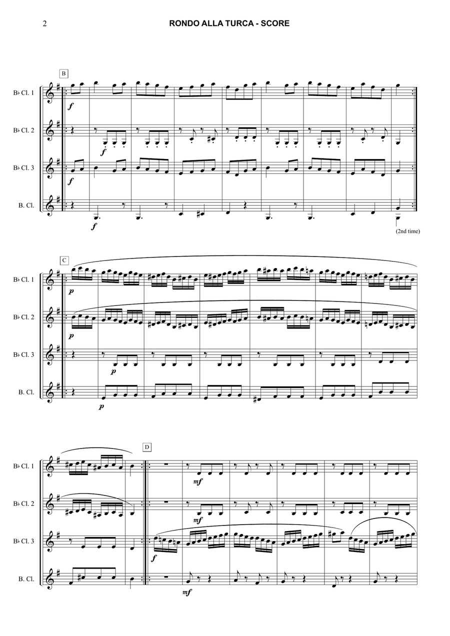Rondo alla Turca Clarinet Quartet scores gallery preview page 2
