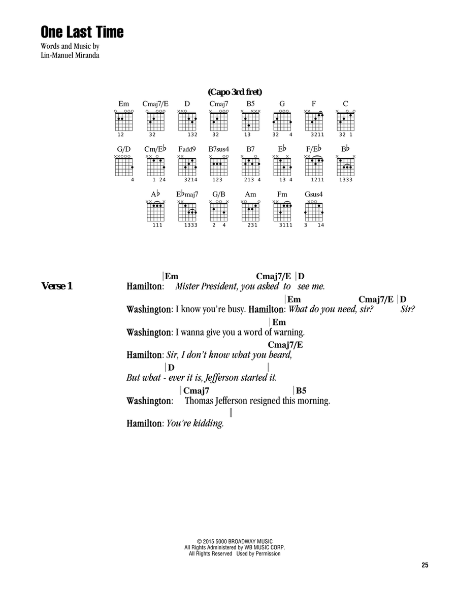 One Last Time (from Hamilton) Guitar scores gallery preview page 1