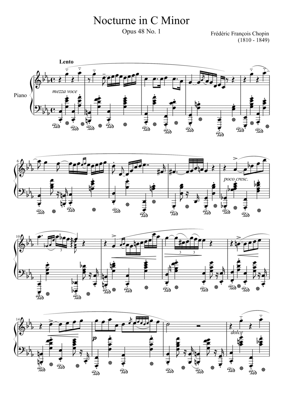 Nocturne Opus 48 No. 1 in C Minor Piano Solo scores gallery preview page 1