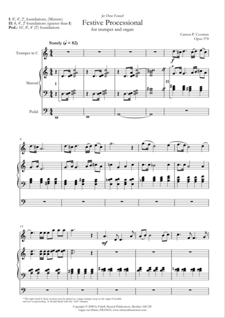 Carson Cooman - Festive Processional Trumpet Duet scores gallery preview page 1