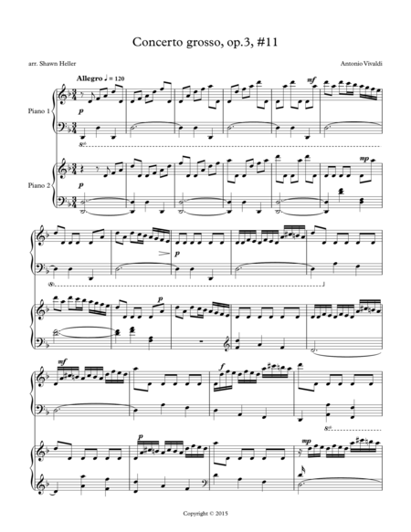 Concerto grosso, op. 3, #11 in D minor, RV565, (complete) for Two Pianos arr. Shawn Heller image number null
