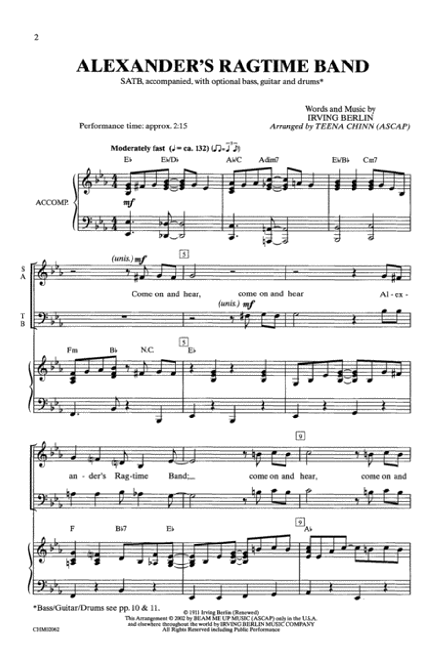 Alexander's Ragtime Band 4-Part scores gallery preview page 2