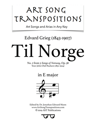 Book cover for GRIEG: Til Norge, Op. 58 no. 2 (transposed to E major)