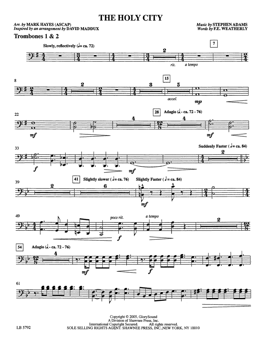 The Holy City (arr. Mark Hayes) - Trombone 1 & 2 Choir scores gallery preview page 1
