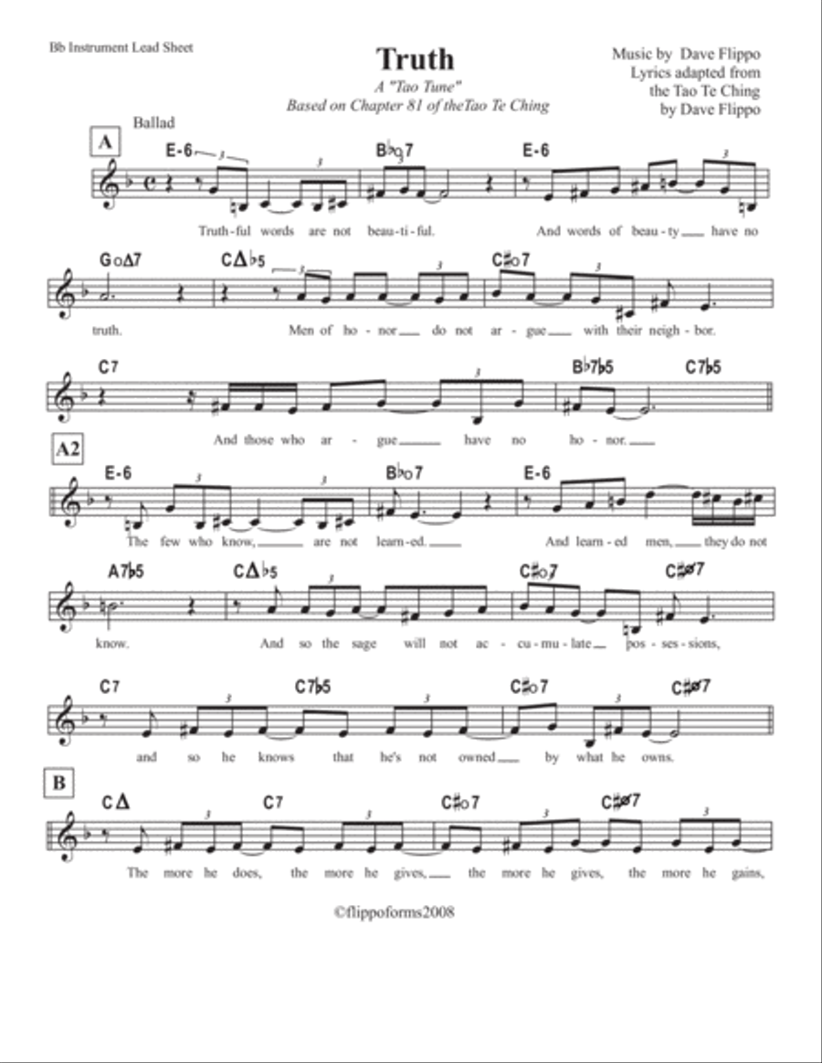 TRUTH - A "Tao Tune" - Lead Sheets in C, Bb and Eb image number null