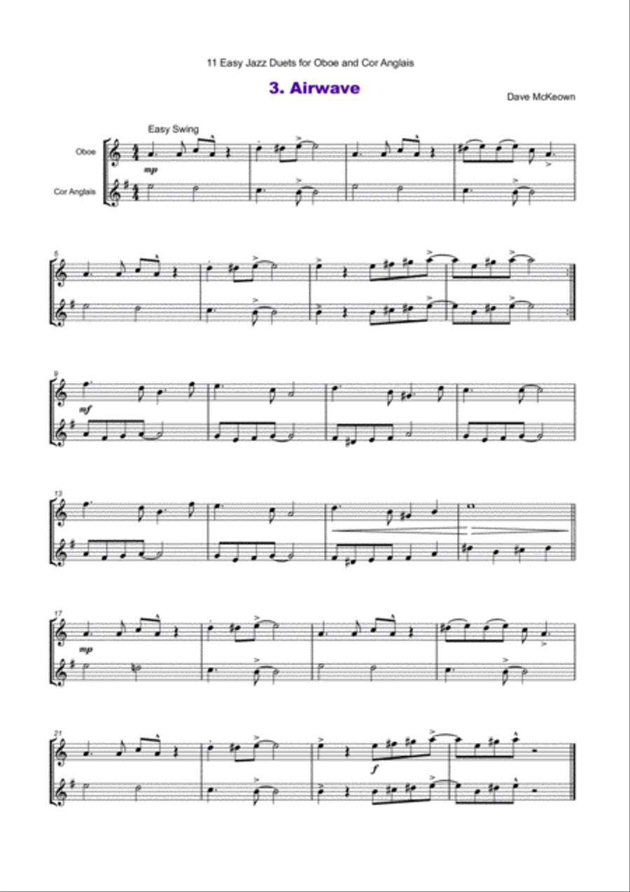 11 Easy Jazz Duets for Oboe and Cor Anglais Woodwind Duet scores gallery preview page 4