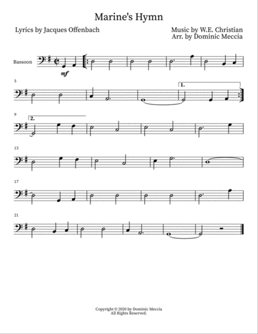 Marine's Hymn Bassoon Solo scores gallery preview page 1