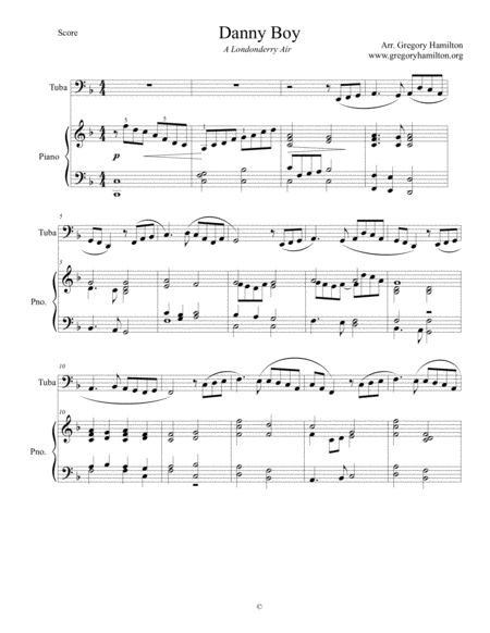 Danny Boy, a Londonderry Air arranged for Tuba and Piano image number null