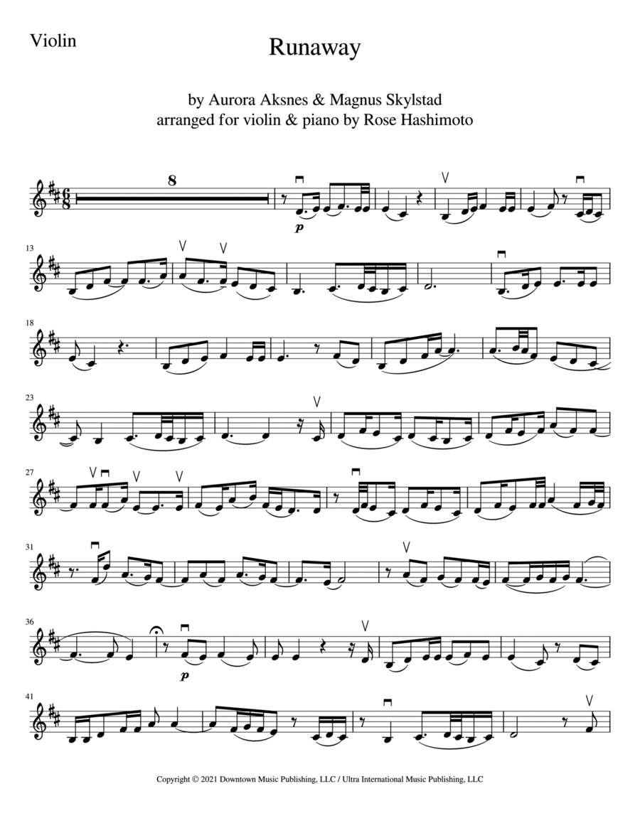 Runaway Violin Solo scores gallery preview page 1