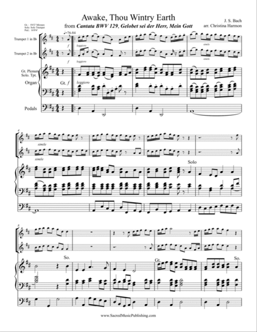 Awake, Thou Wintry Earth - Two Trumpets and Organ Awake, Thou Wintry Earth - Two Trumpets and Organ Trumpet Duet scores gallery preview page 2