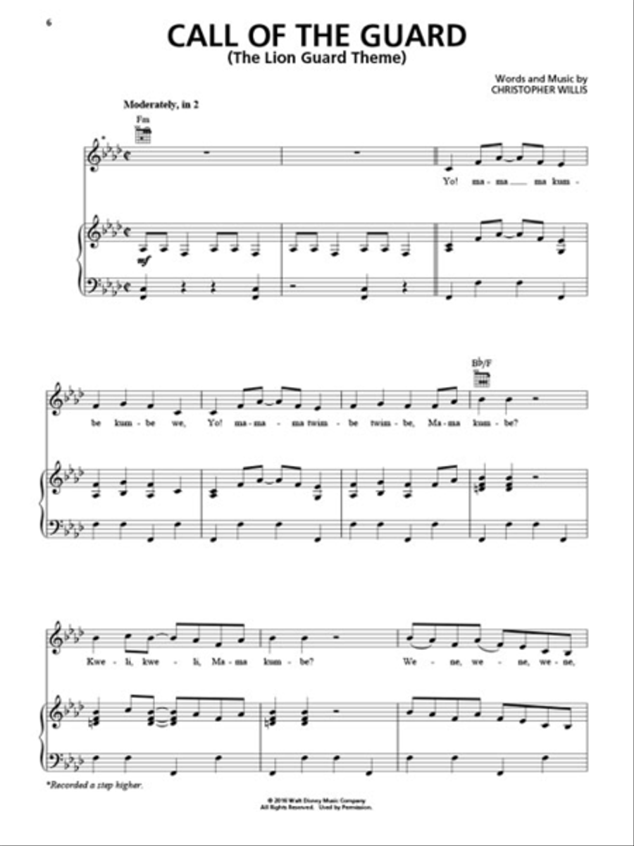 The Lion Guard Piano, Vocal, Guitar scores gallery preview page 3