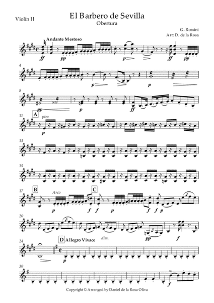 El Barbero de Sevilla - G. Rossini - For String Quartet (Violin II)