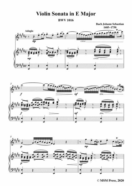 Bach,J.S.-Violin Sonata,in E Major,BWV 1016,for Violin and Piano image number null