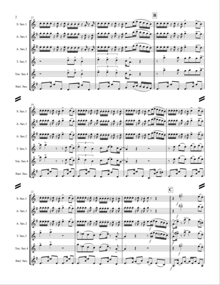 Smoke On The Water Saxophone Quintet scores gallery preview page 3