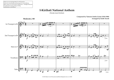 I-Kiribati National Anthem (Teirake kaini Kiribati) for Brass Quintet image number null
