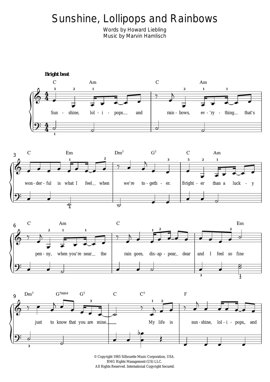 Sunshine, Lollipops And Rainbows Easy Piano scores gallery preview page 1
