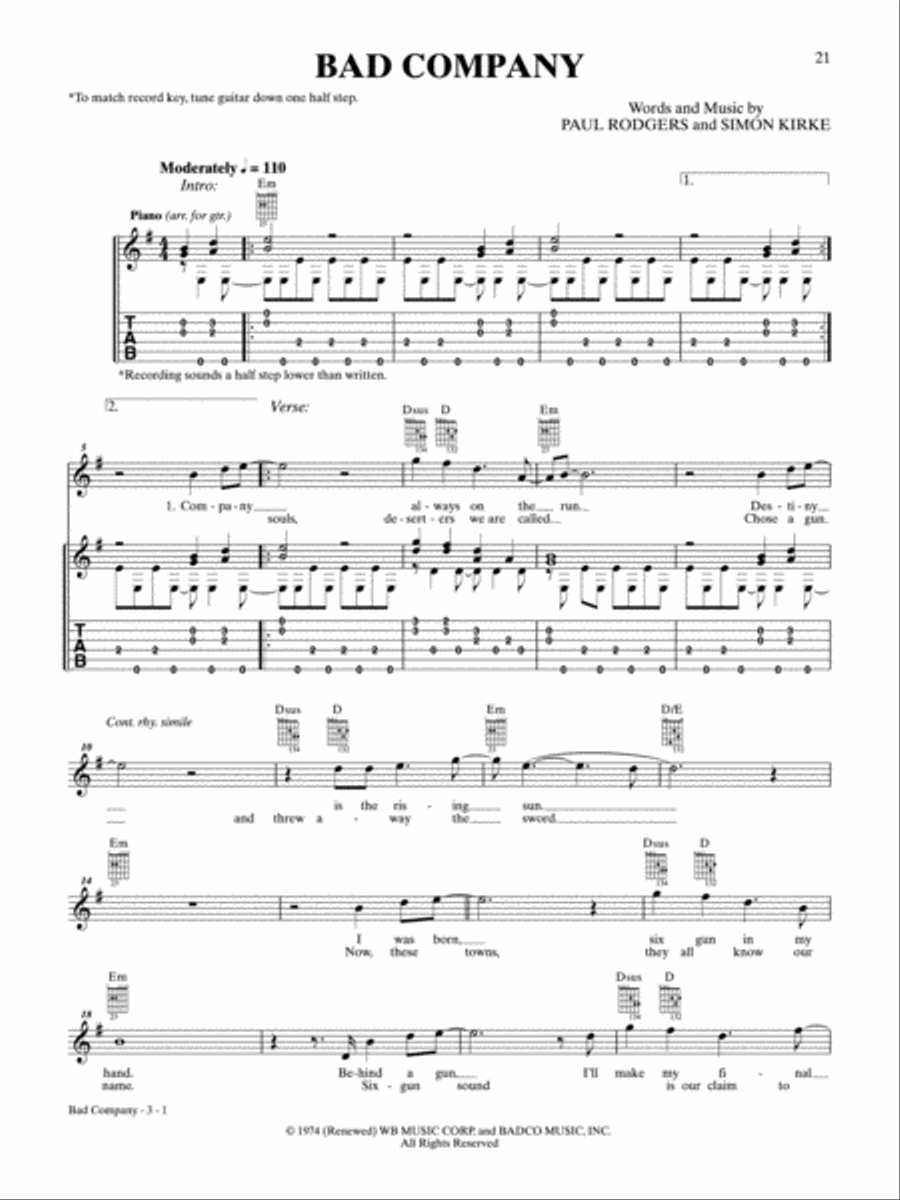 Bad Company Easy Guitar scores gallery preview page 1