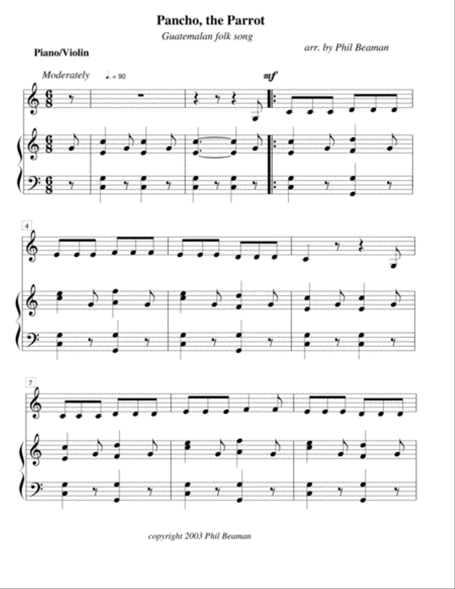 Pancho, the Parrot - violin/piano Violin Solo scores gallery preview page 1
