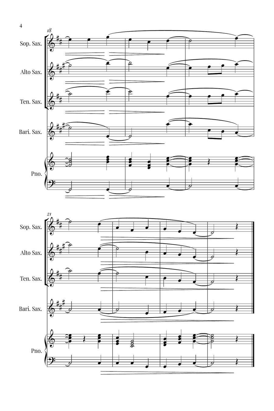 Silent Night Saxophone Quartet scores gallery preview page 4