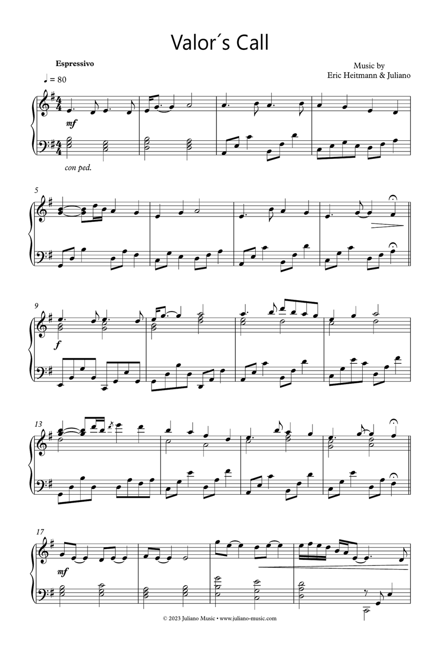 Valor's Call Piano Solo scores gallery preview page 1