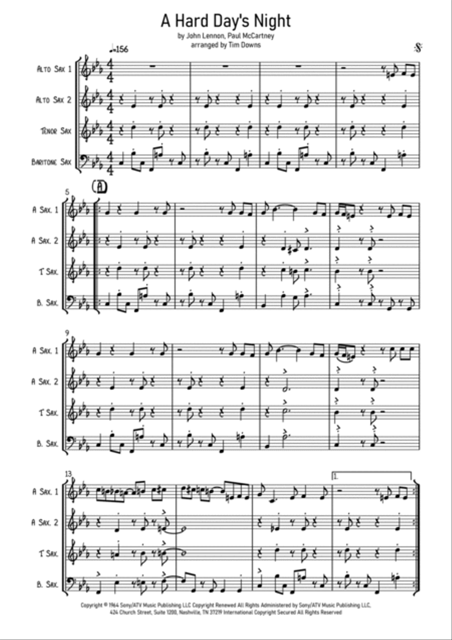 A Hard Day's Night A Hard Day's Night Saxophone Quartet scores gallery preview page 2