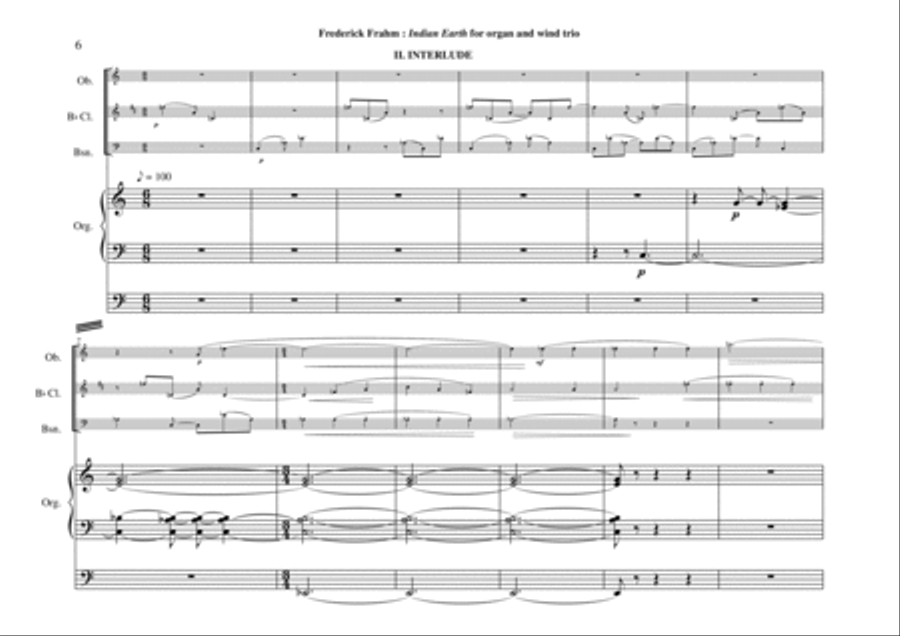 Frederick Frahm: Indian Earth for oboe (flute), Bb clarinet, bassoon and organ