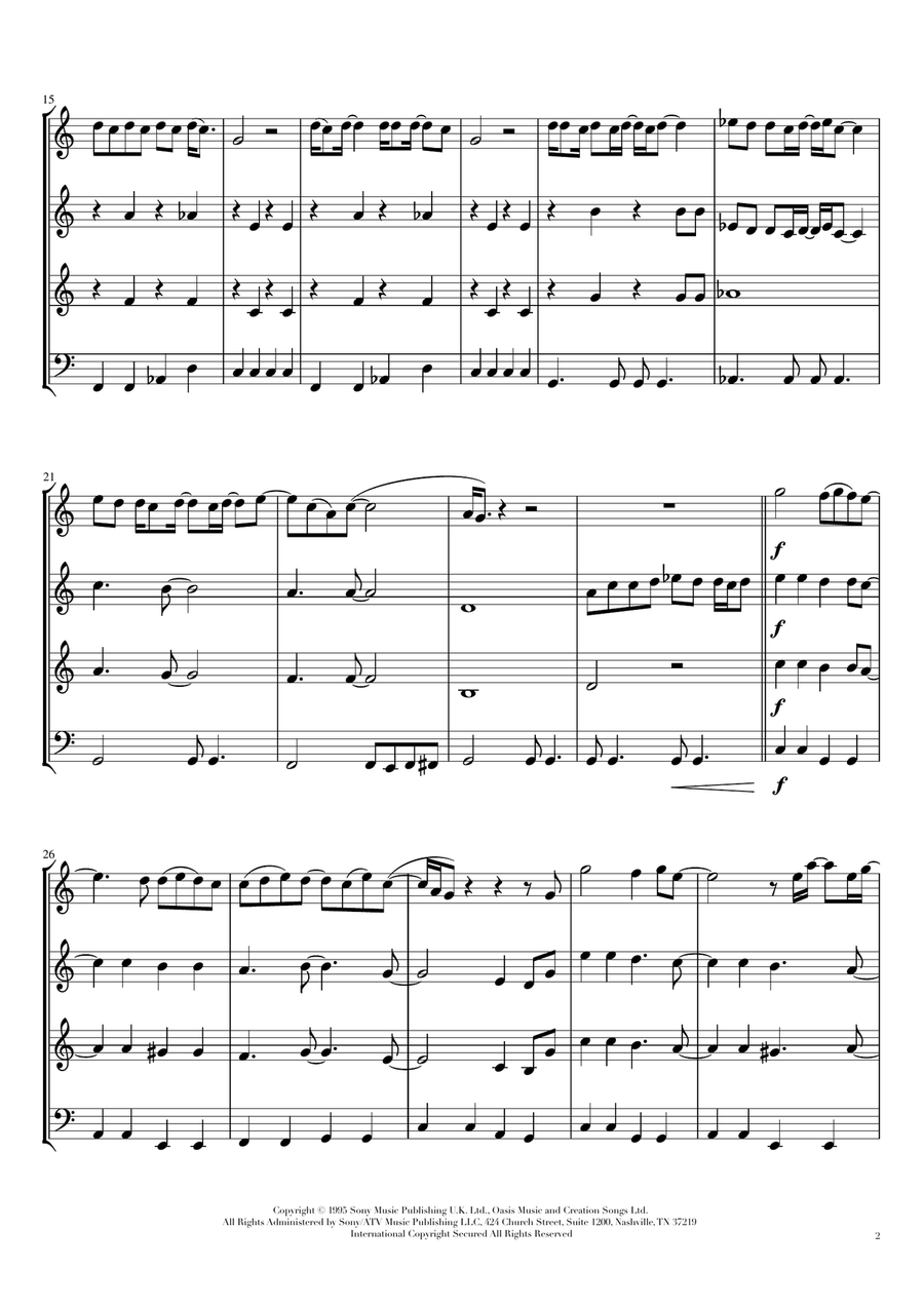 Don't Look Back In Anger String Quartet scores gallery preview page 2