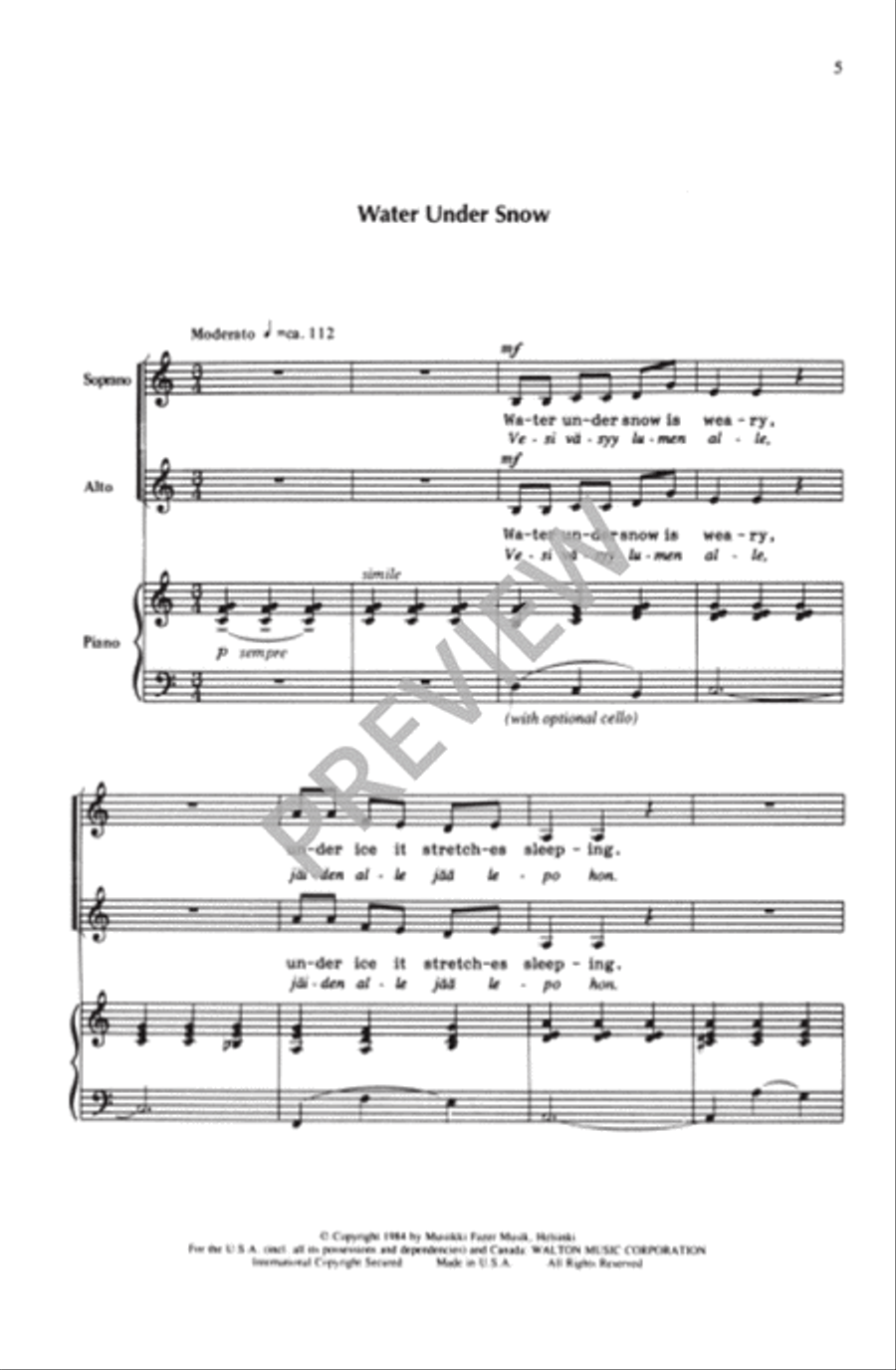 Water Under Snow Is Weary (Vocal Score) image number null