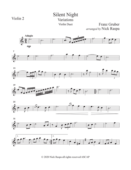 Silent Night - variations (Violin Duet) Violin 2 part image number null