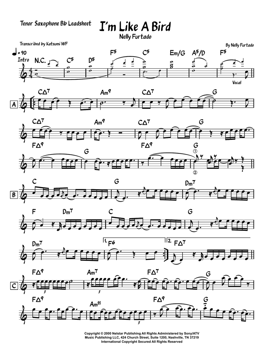 I'm Like A Bird Tenor Saxophone scores gallery preview page 1