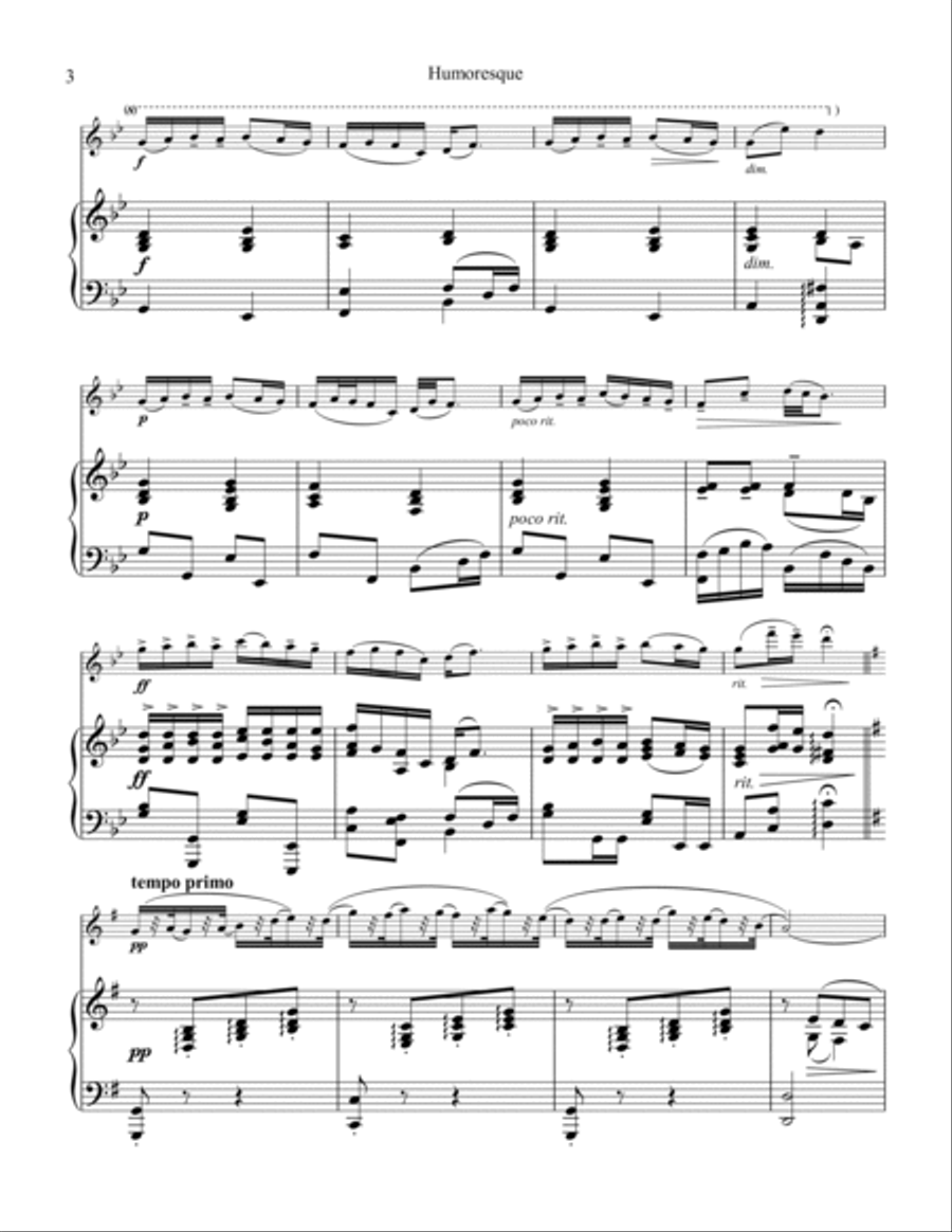 Humoresque, Op. 101, No. 7 for flute or violin and piano (G Major) Flute Solo scores gallery preview page 4
