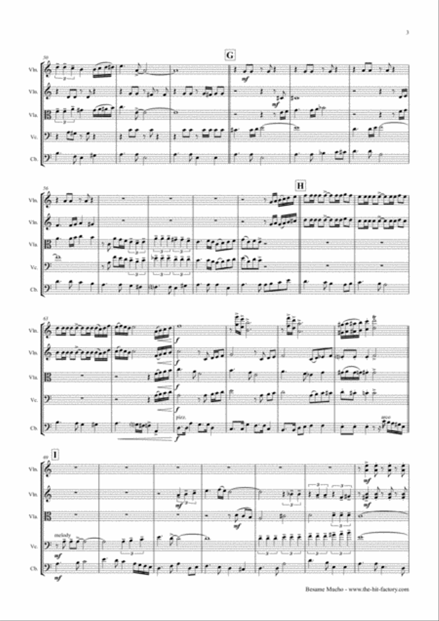 Besame Mucho (Kiss Me Much) String Quartet scores gallery preview page 3