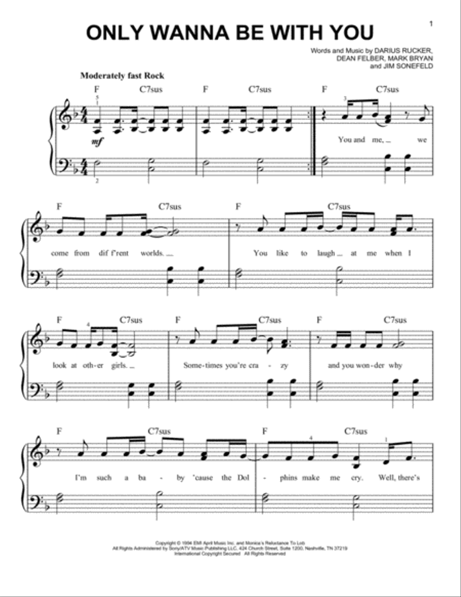 Only Wanna Be With You Easy Piano scores gallery preview page 1