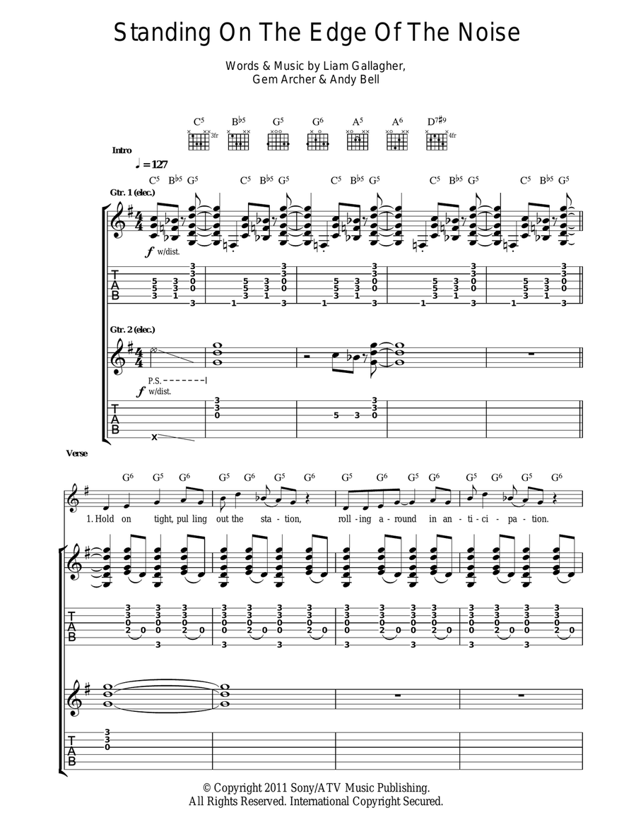 Standing On The Edge Of The Noise Guitar Tablature scores gallery preview page 1