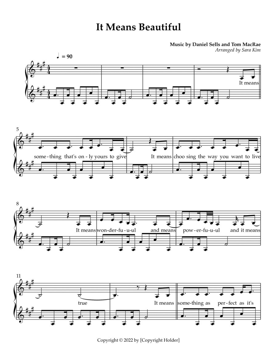 It Means Beautiful Piano, Vocal, Guitar scores gallery preview page 1