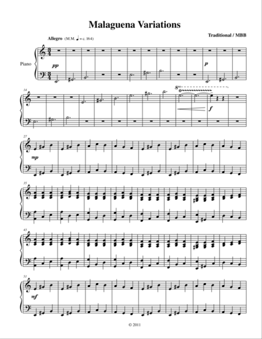 Malaguena Variations for Piano Solo Harpsichord scores gallery preview page 1